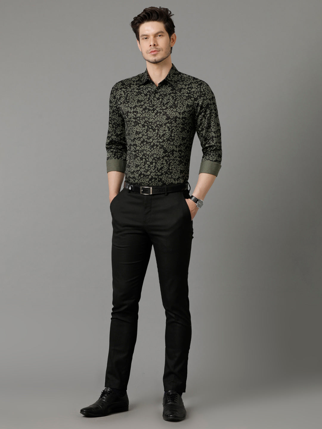 Aldeno Mens Slim Fit Abstract Print Black Casual Shirt (COSMO)