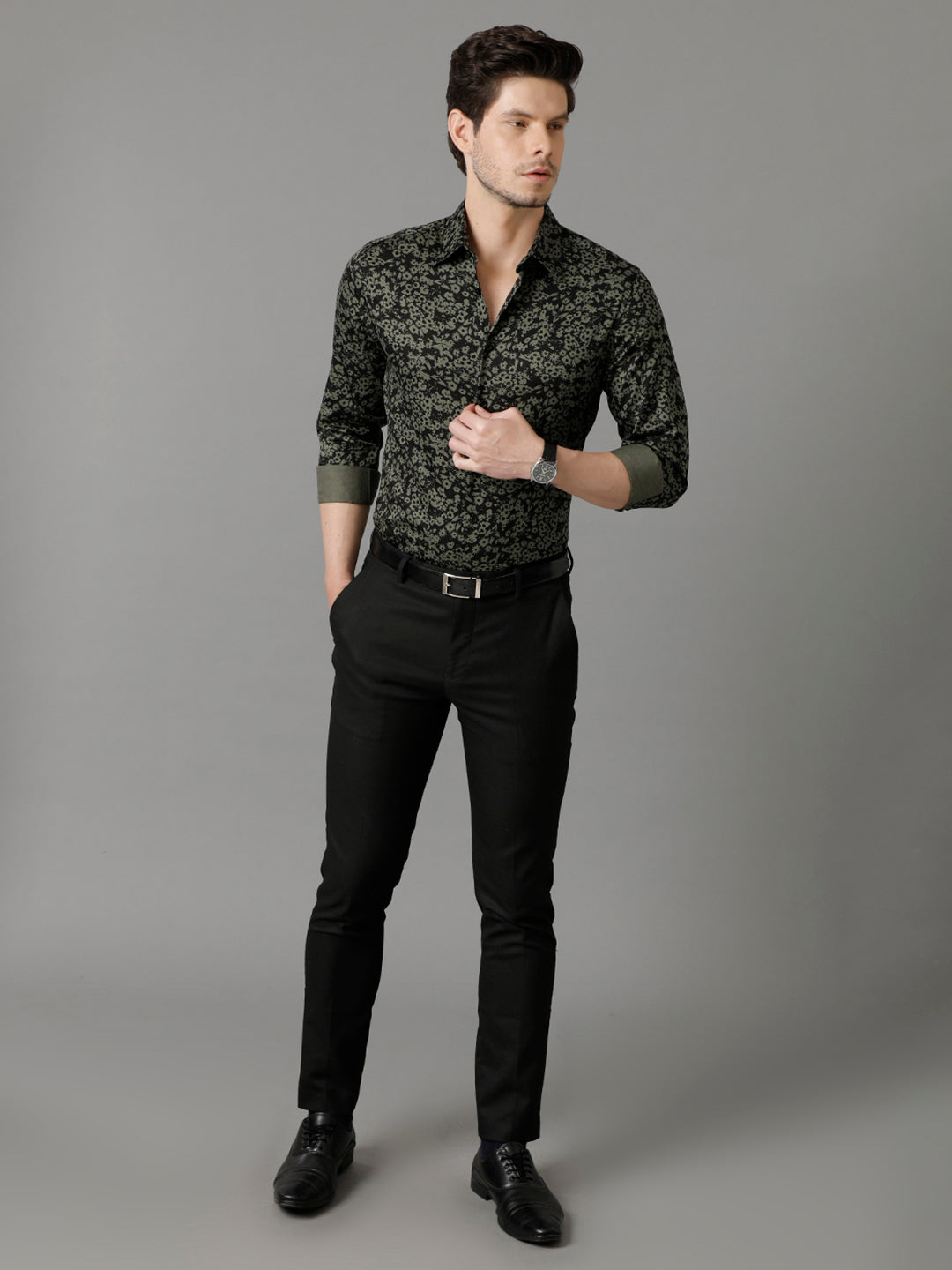 Aldeno Mens Slim Fit Abstract Print Black Casual Shirt (COSMO)