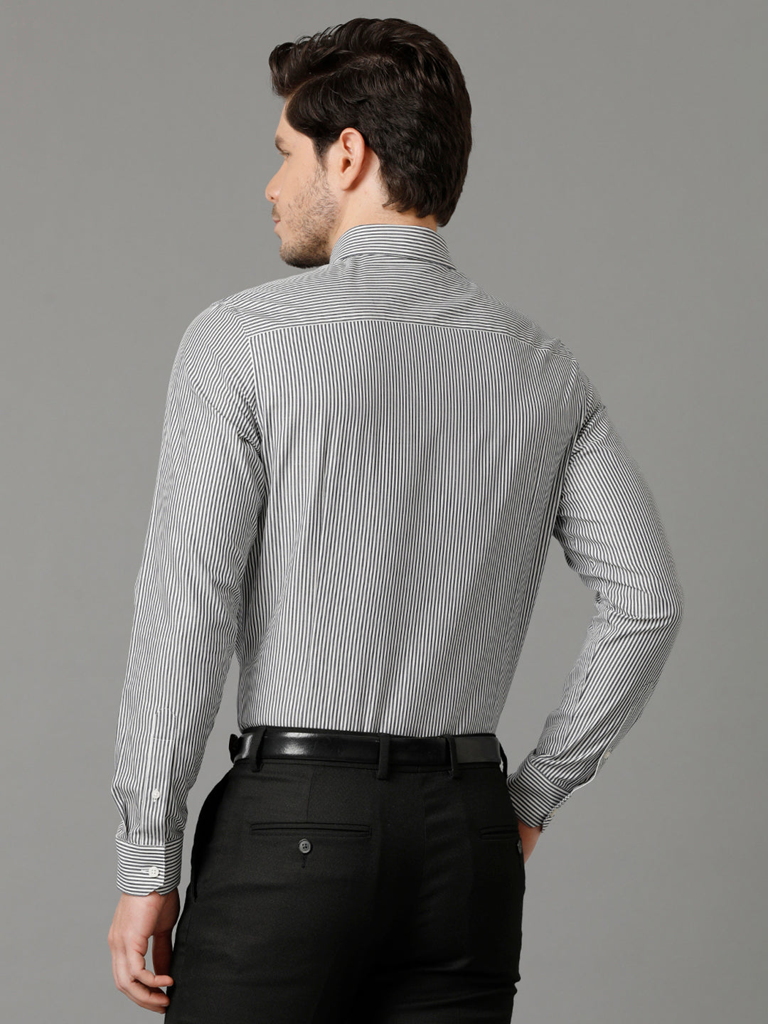 Aldeno Mens Slim Fit Vertical Stripes Black Formal Cotton Shirt (CREED)
