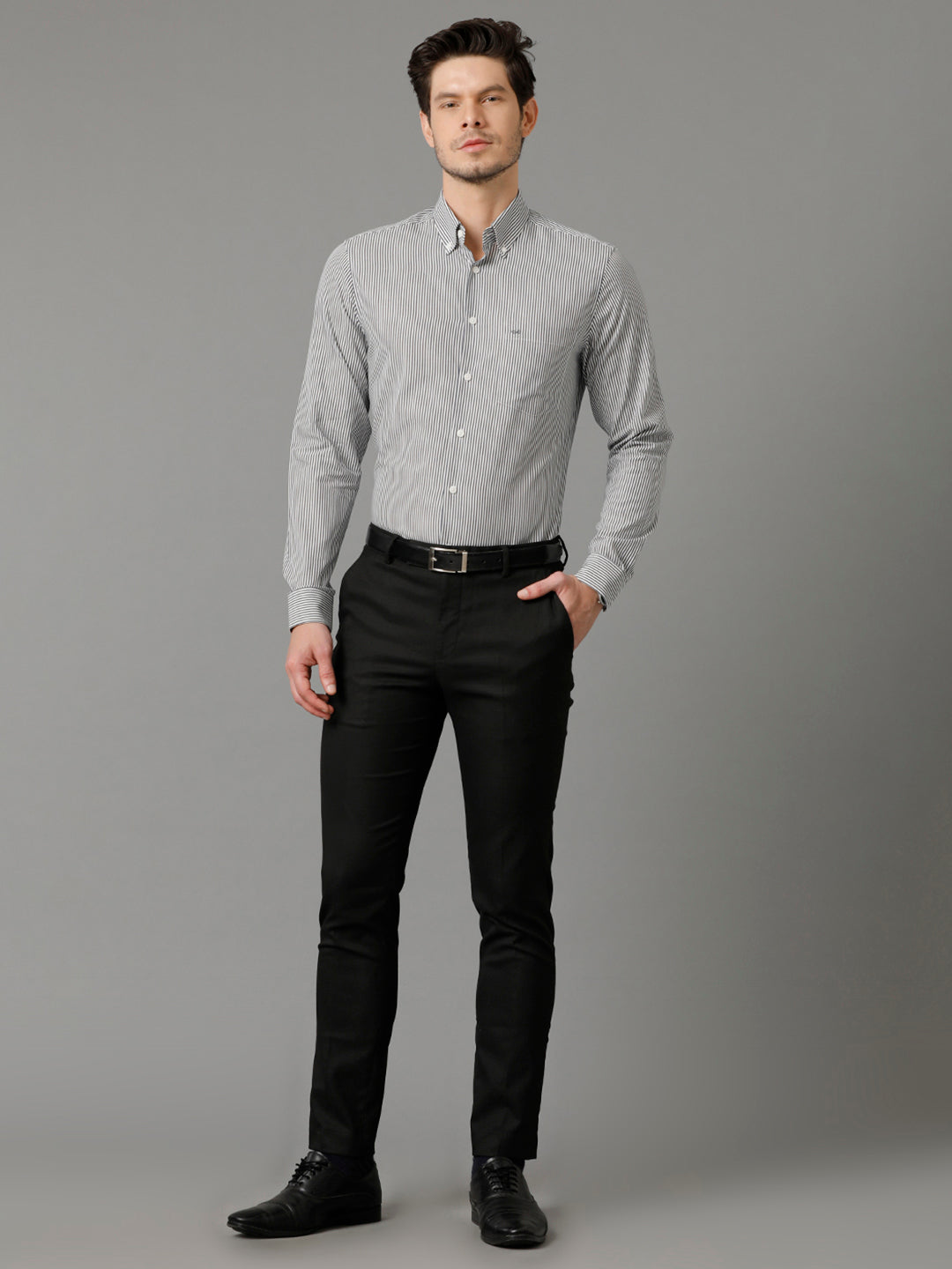 Aldeno Mens Slim Fit Vertical Stripes Black Formal Cotton Shirt (CREED)