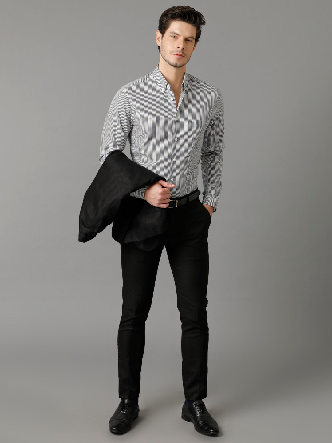 Aldeno Mens Slim Fit Vertical Stripes Black Formal Cotton Shirt (CREED)