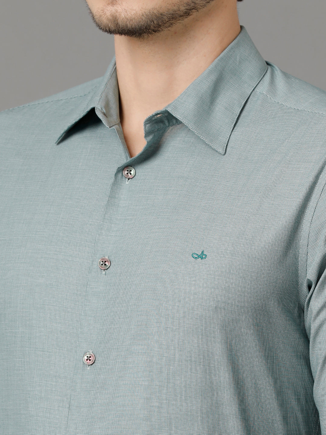 Aldeno Mens Slim Fit Micro Checks Green Formal Cotton Shirt (CRISTI)