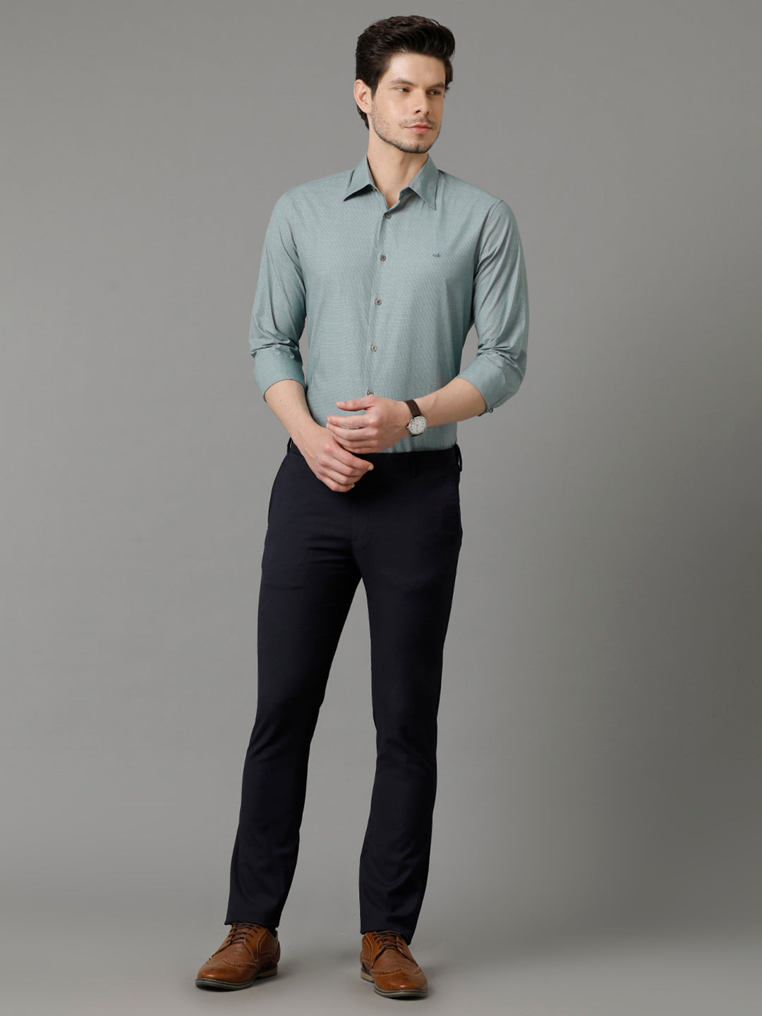 Aldeno Mens Slim Fit Micro Checks Green Formal Cotton Shirt (CRISTI)