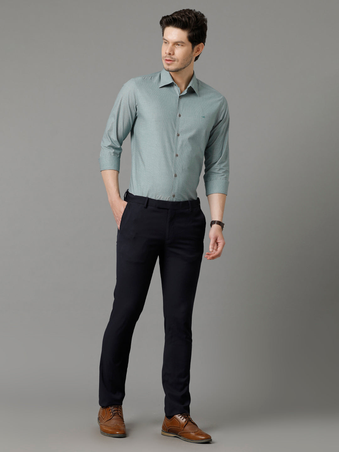 Aldeno Mens Slim Fit Micro Checks Green Formal Cotton Shirt (CRISTI)