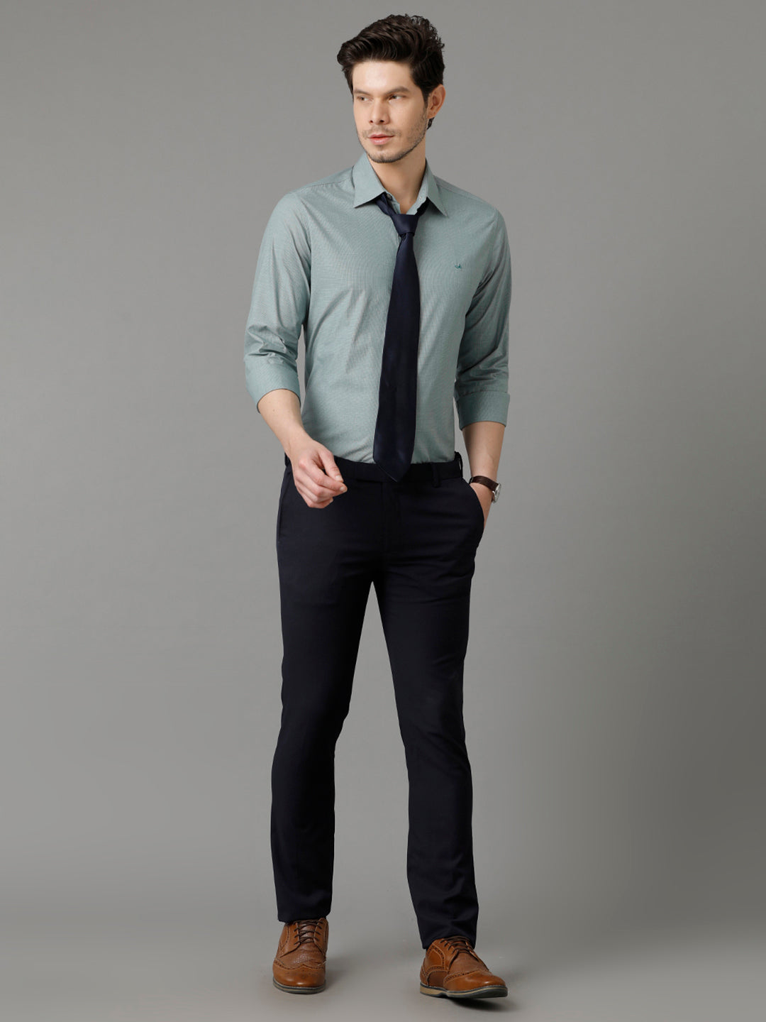 Aldeno Mens Slim Fit Micro Checks Green Formal Cotton Shirt (CRISTI)