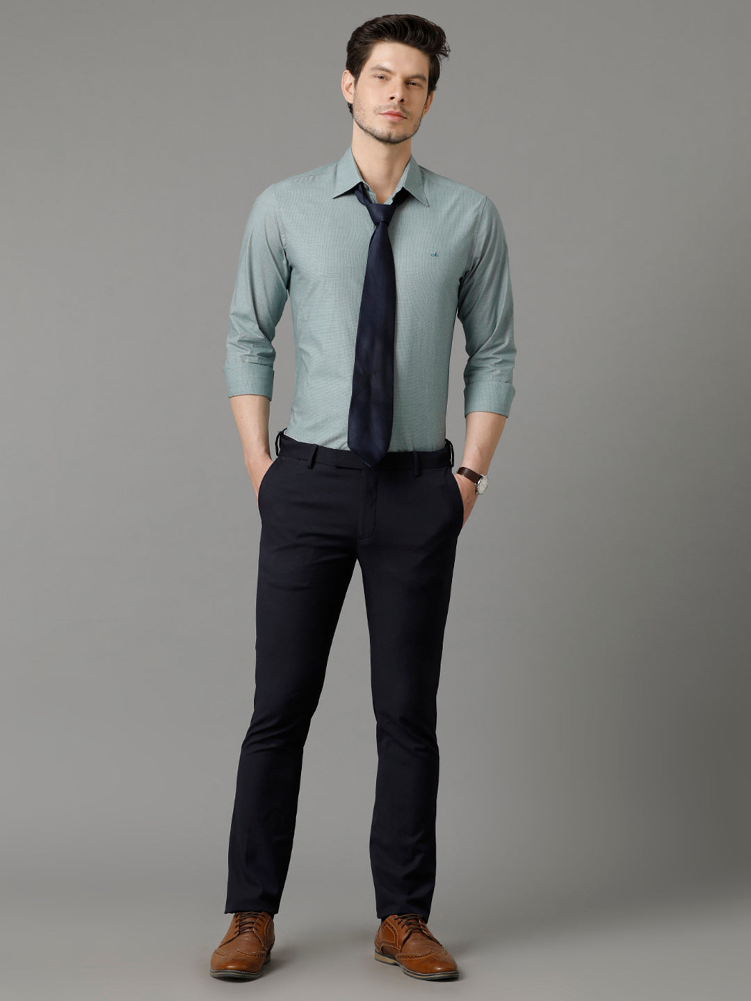 Aldeno Mens Slim Fit Micro Checks Green Formal Cotton Shirt (CRISTI)