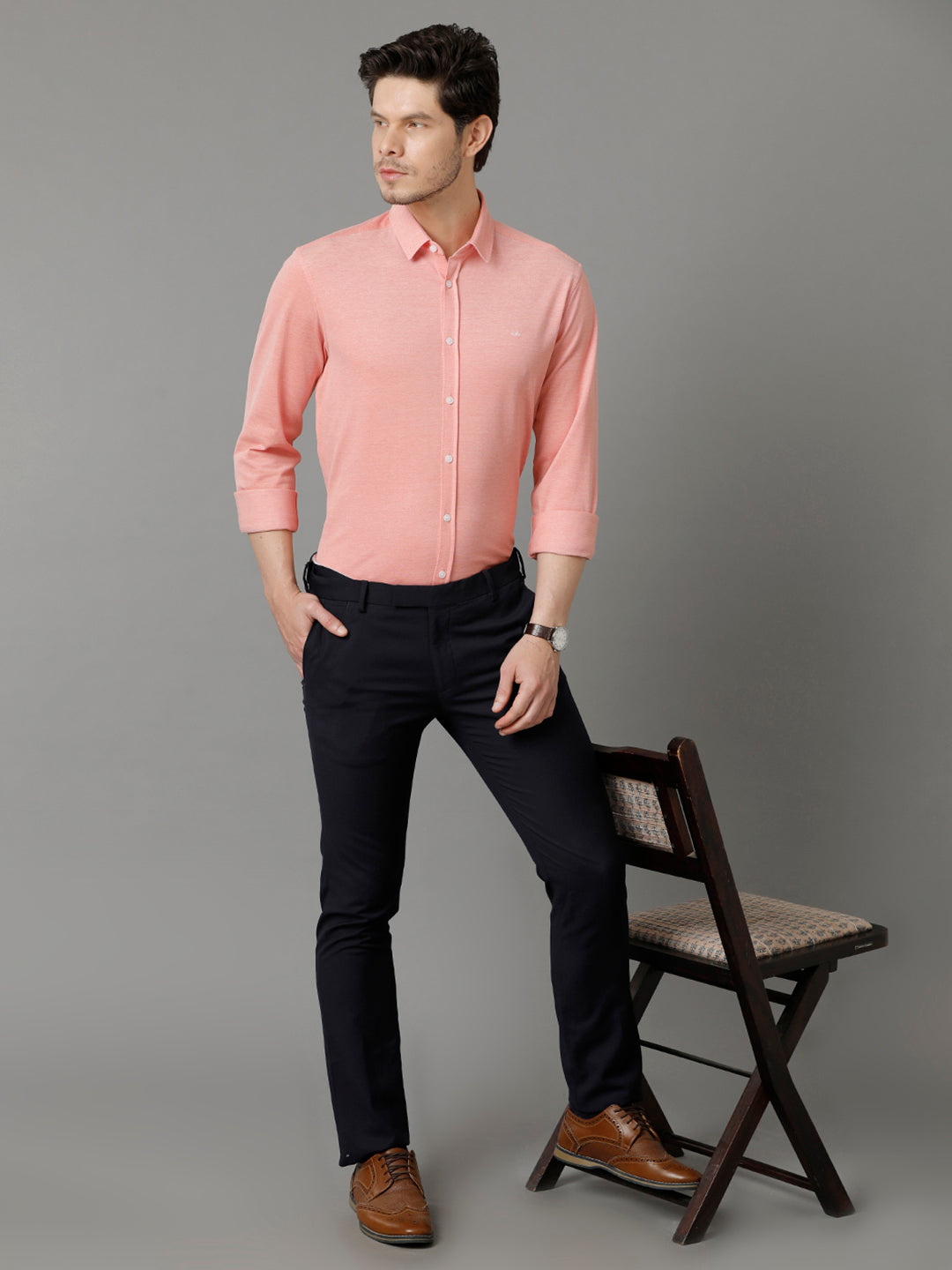 Aldeno Mens Regular Fit Solid Orange Casual Knitted Cotton Shirt (CRONE)