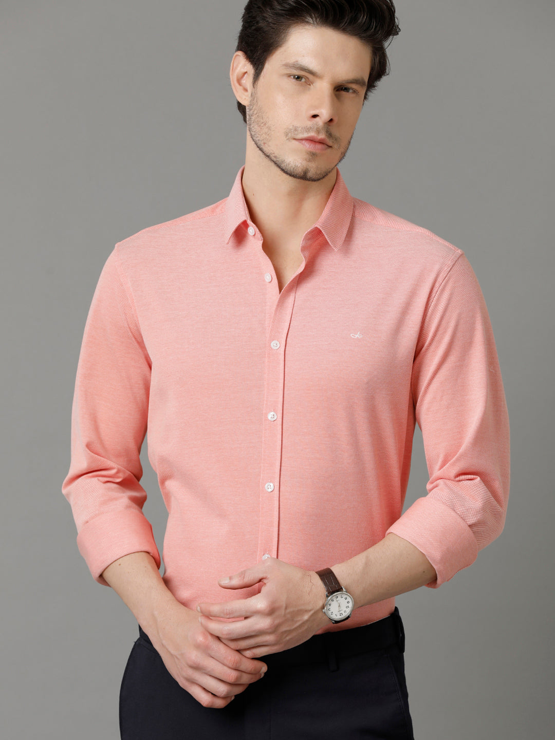 Aldeno Mens Regular Fit Solid Orange Casual Knitted Cotton Shirt (CRONE)