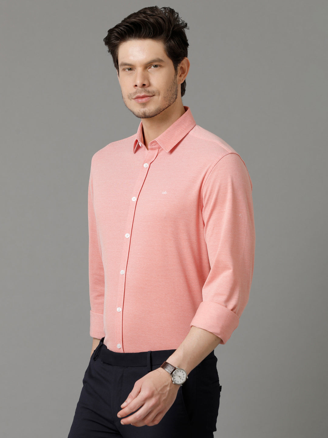 Aldeno Mens Regular Fit Solid Orange Casual Knitted Cotton Shirt (CRONE)