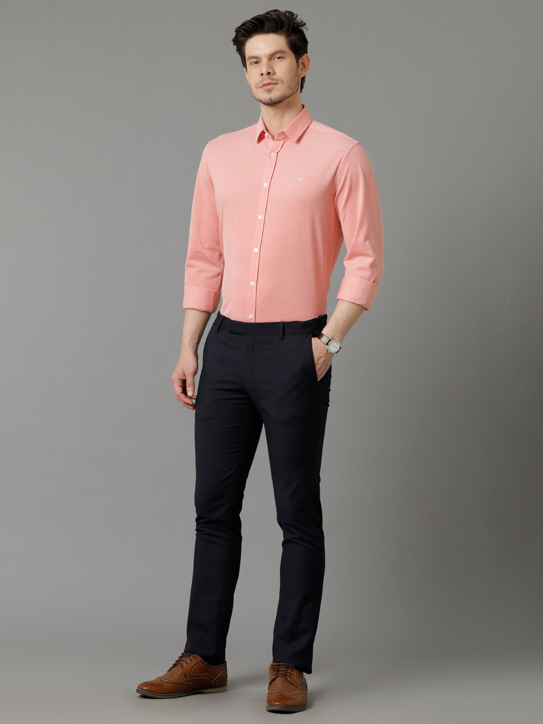 Aldeno Mens Regular Fit Solid Orange Casual Knitted Cotton Shirt (CRONE)