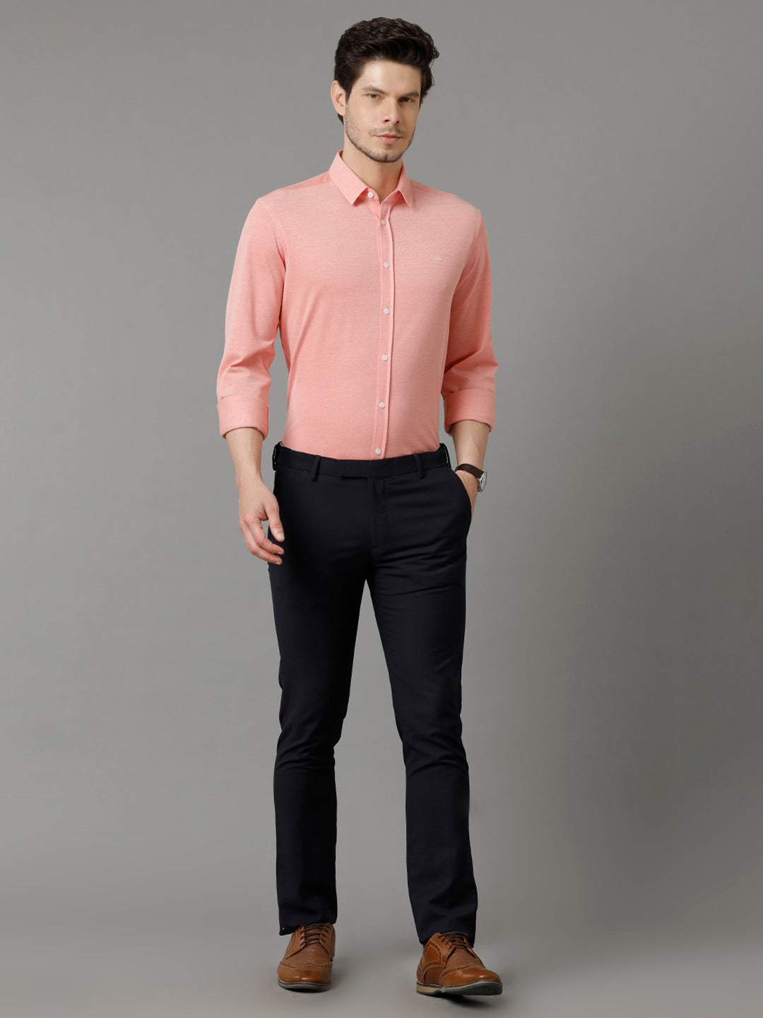 Aldeno Mens Regular Fit Solid Orange Casual Knitted Cotton Shirt (CRONE)