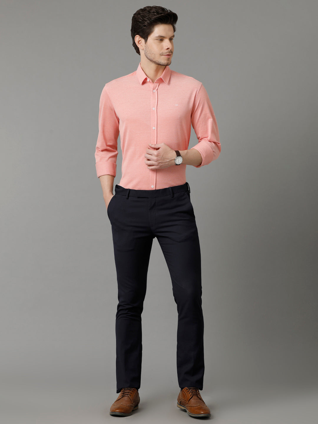 Aldeno Mens Regular Fit Solid Orange Casual Knitted Cotton Shirt (CRONE)
