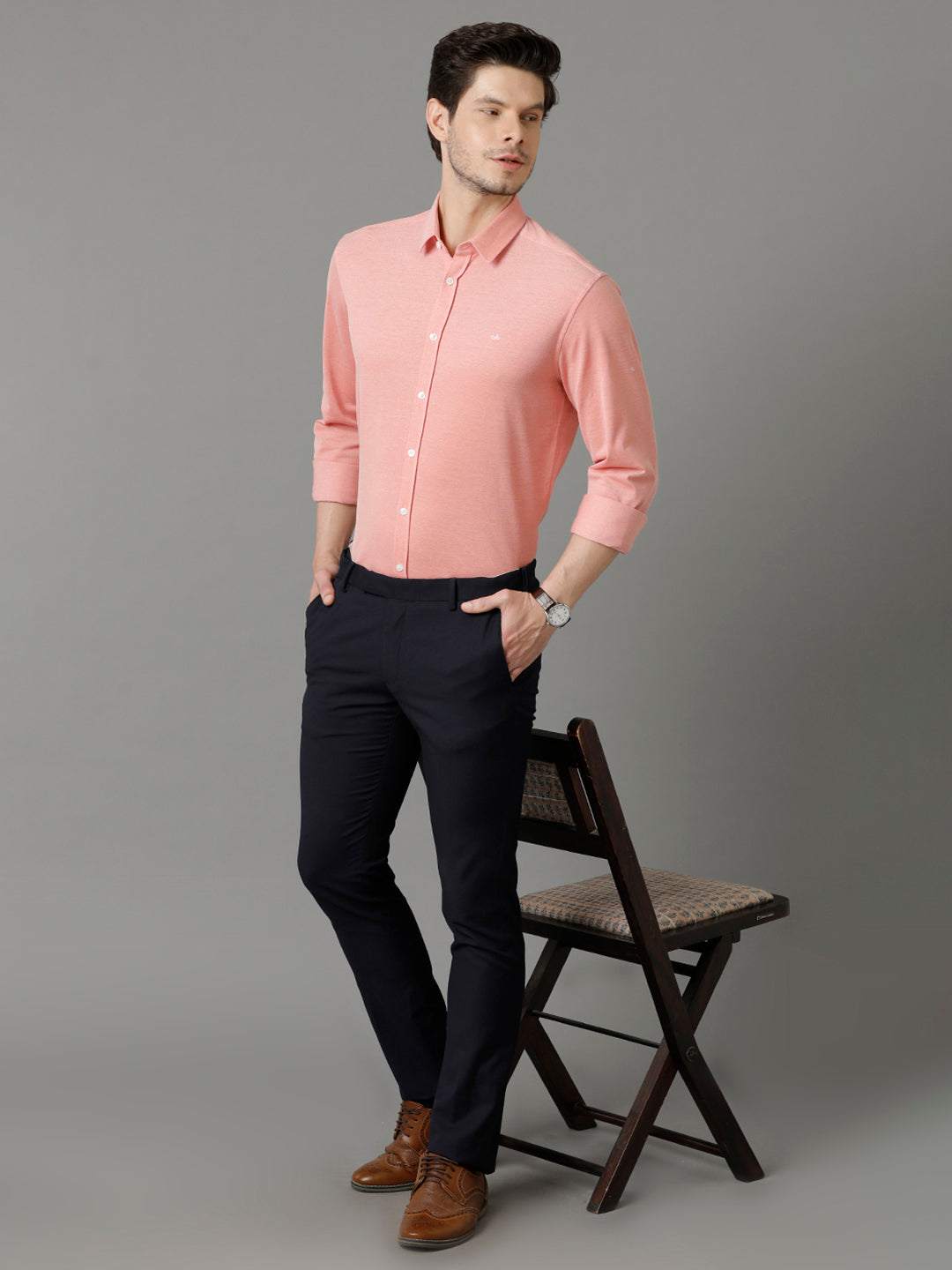 Aldeno Mens Regular Fit Solid Orange Casual Knitted Cotton Shirt (CRONE)