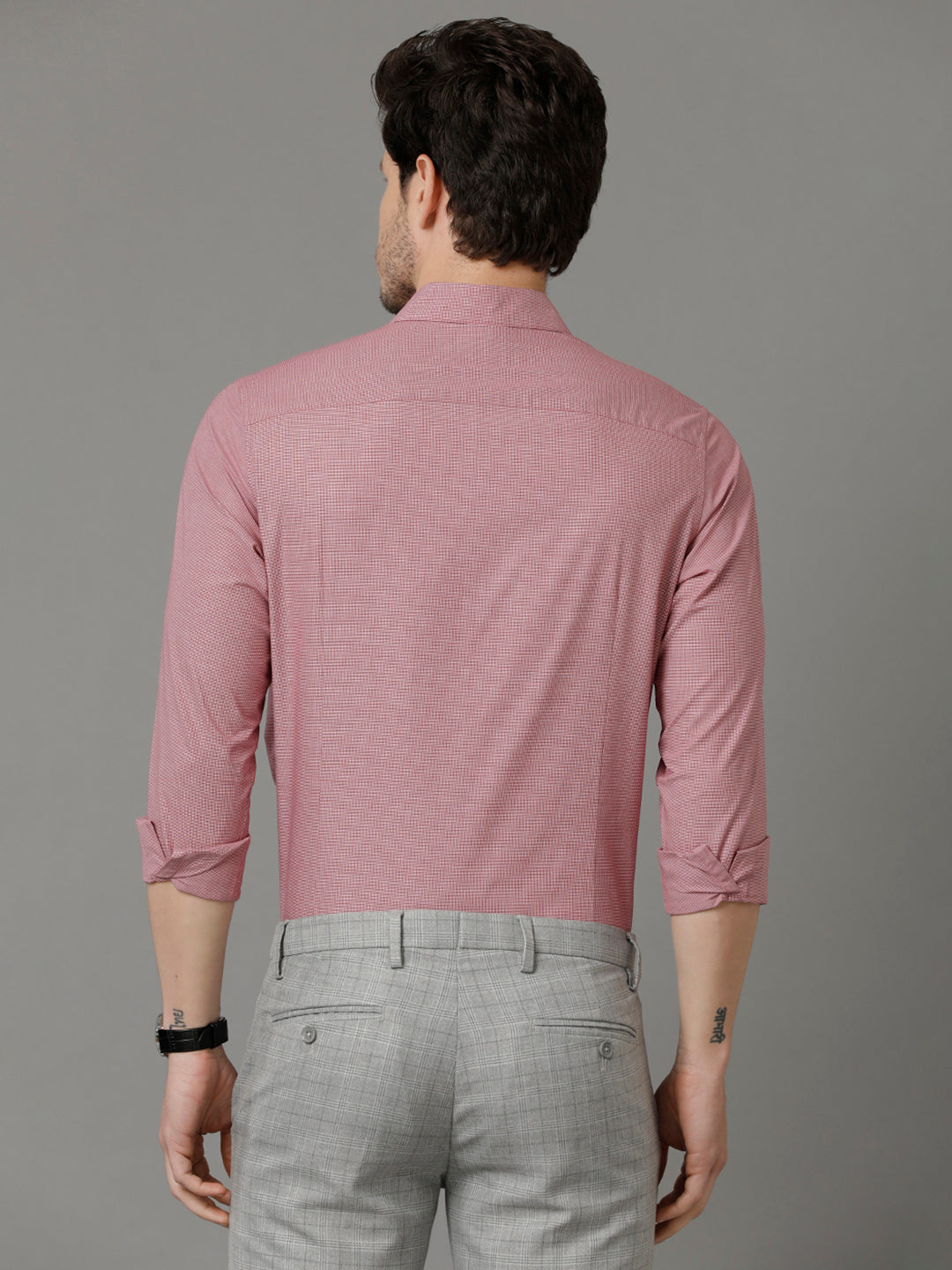 Aldeno Mens Slim Fit Micro Checks Coral Formal Cotton Shirt (CYRUS)