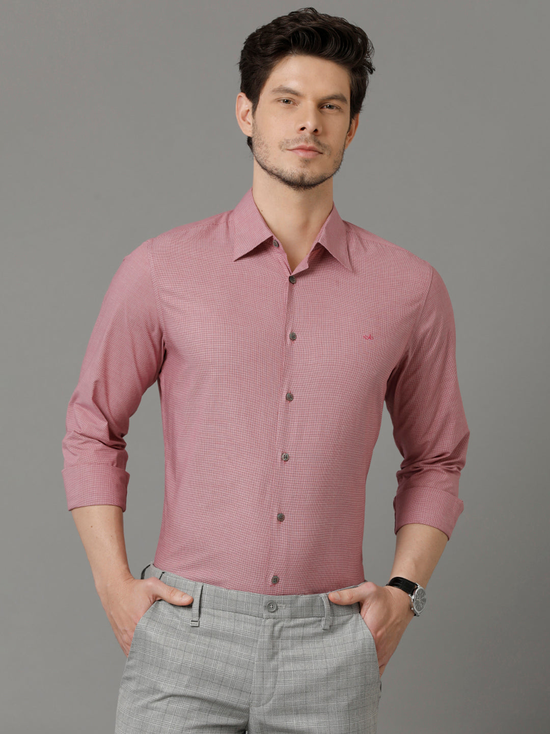 Aldeno Mens Slim Fit Micro Checks Coral Formal Cotton Shirt (CYRUS)