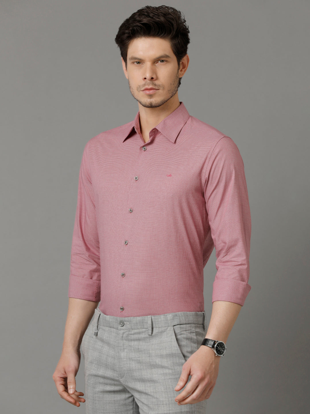 Aldeno Mens Slim Fit Micro Checks Coral Formal Cotton Shirt (CYRUS)