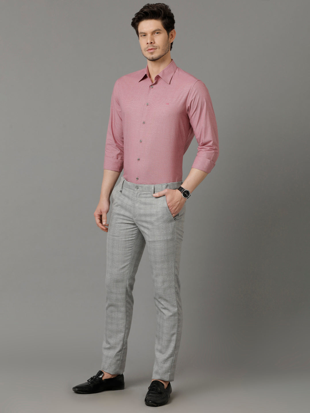 Aldeno Mens Slim Fit Micro Checks Coral Formal Cotton Shirt (CYRUS)