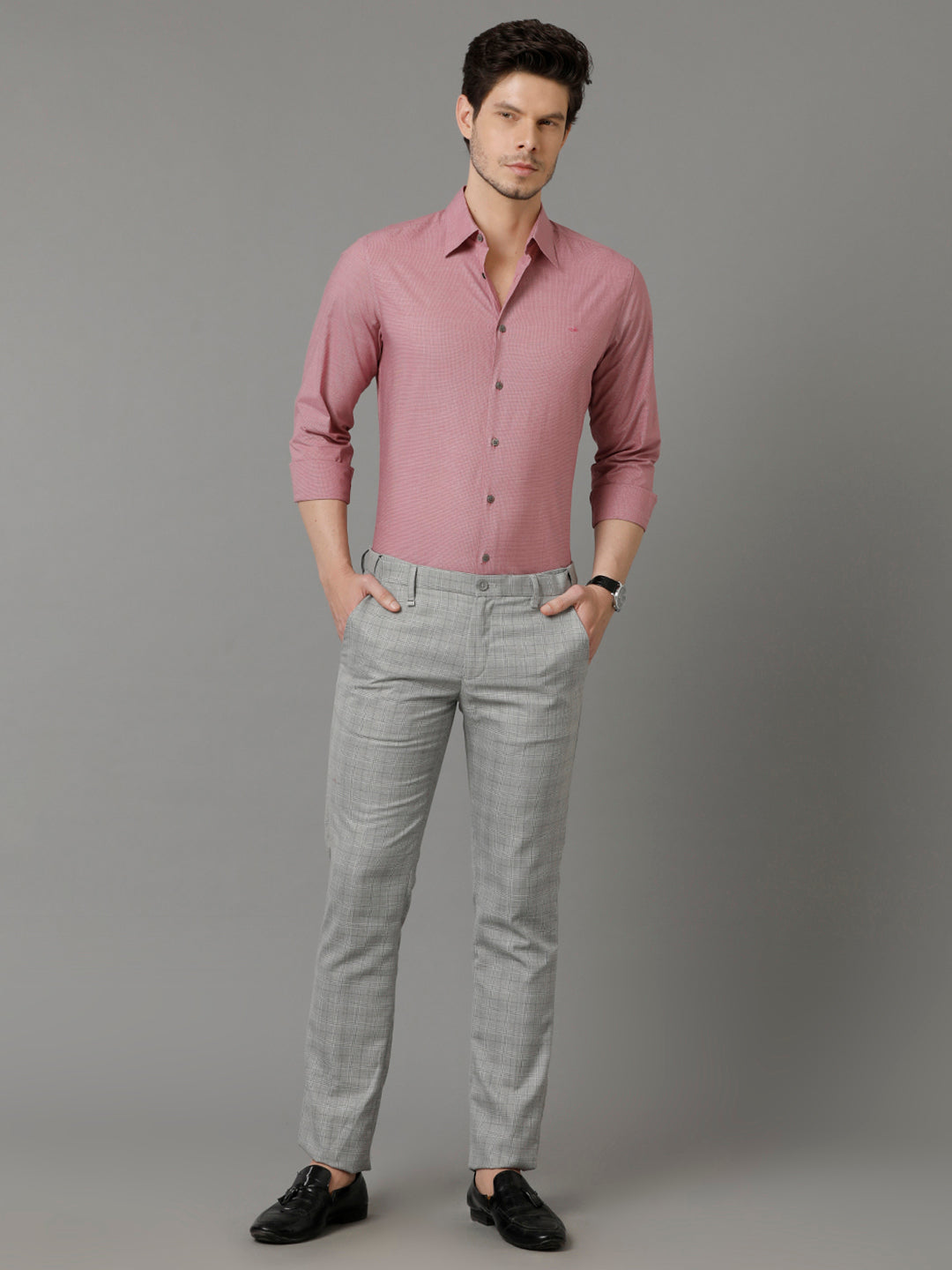 Aldeno Mens Slim Fit Micro Checks Coral Formal Cotton Shirt (CYRUS)