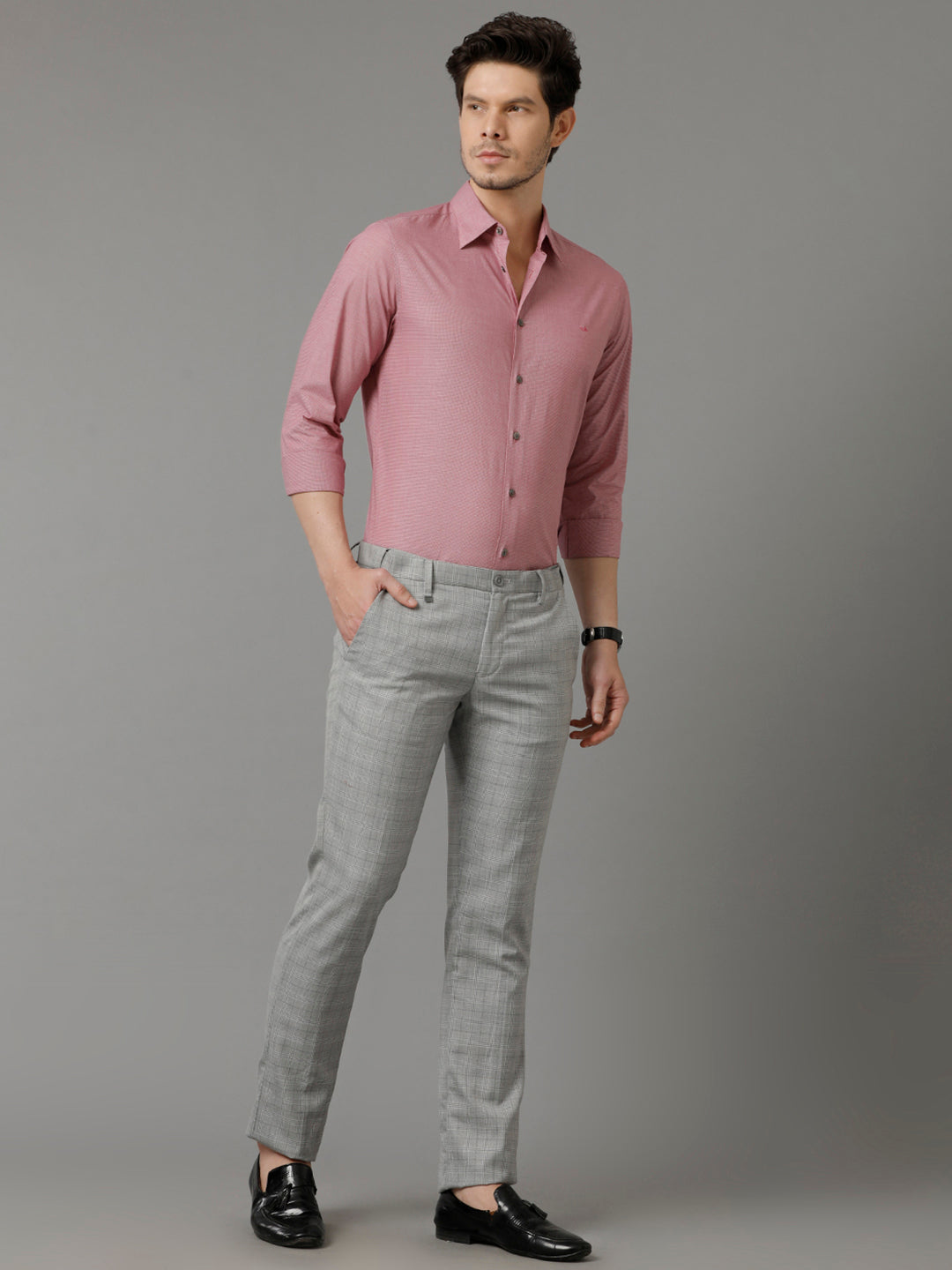 Aldeno Mens Slim Fit Micro Checks Coral Formal Cotton Shirt (CYRUS)