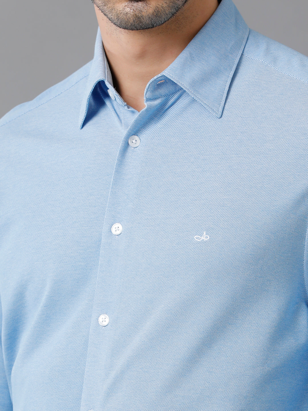 Aldeno Mens Regular Fit Solid Blue Casual Knitted Cotton Blend Shirt (KABUL)