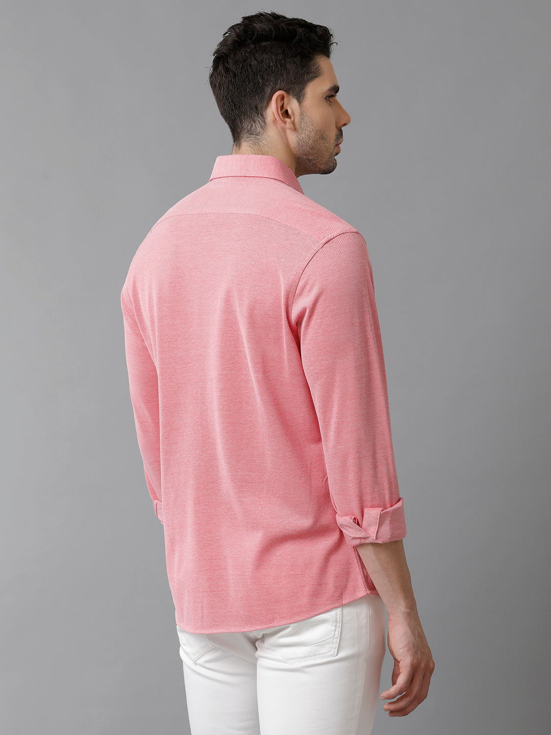 Aldeno Mens Regular Fit Solid Pink Casual Knitted Cotton Shirt (KAPIN)
