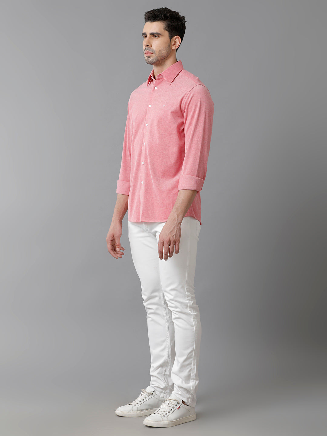 Aldeno Mens Regular Fit Solid Pink Casual Knitted Cotton Shirt (KAPIN)