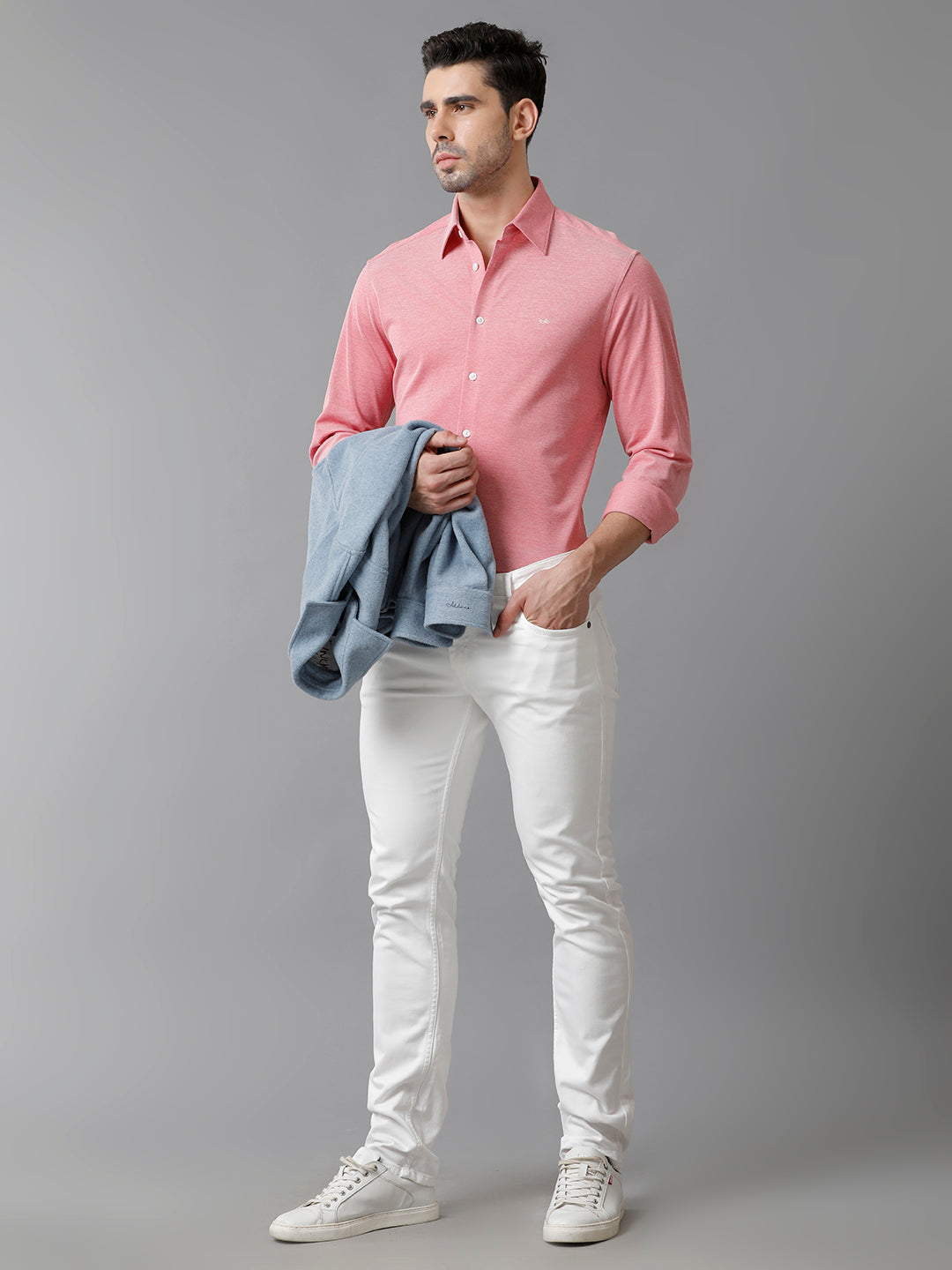Aldeno Mens Regular Fit Solid Pink Casual Knitted Cotton Shirt (KAPIN)
