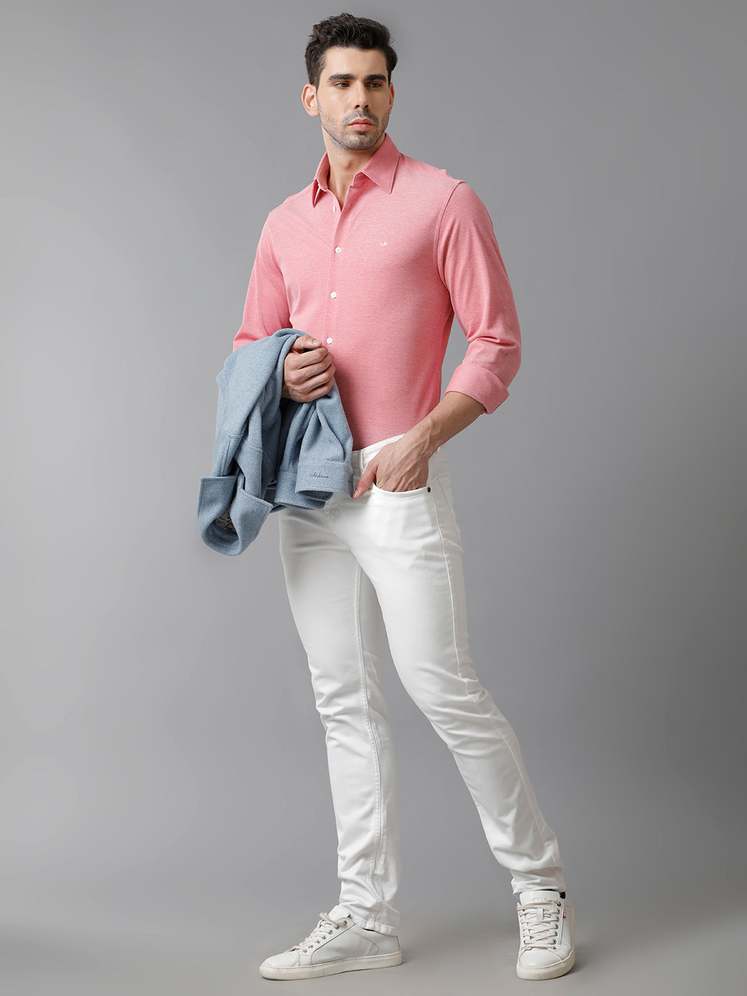Aldeno Mens Regular Fit Solid Pink Casual Knitted Cotton Shirt (KAPIN)