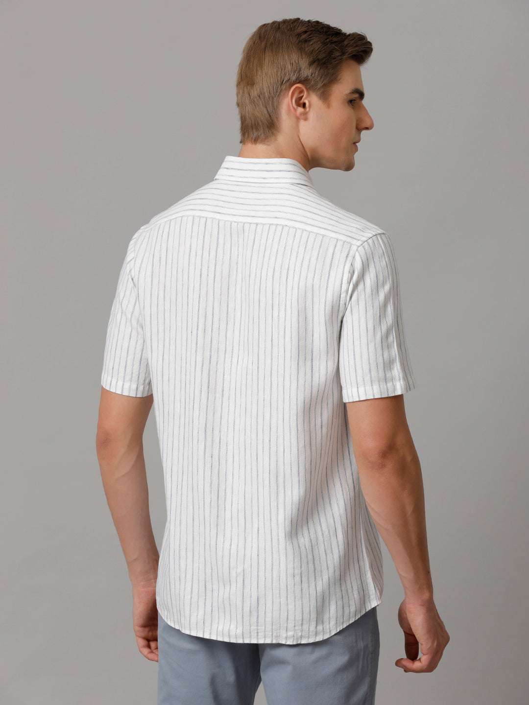 Aldeno Men Stripes Casual White Shirt (LAINE)