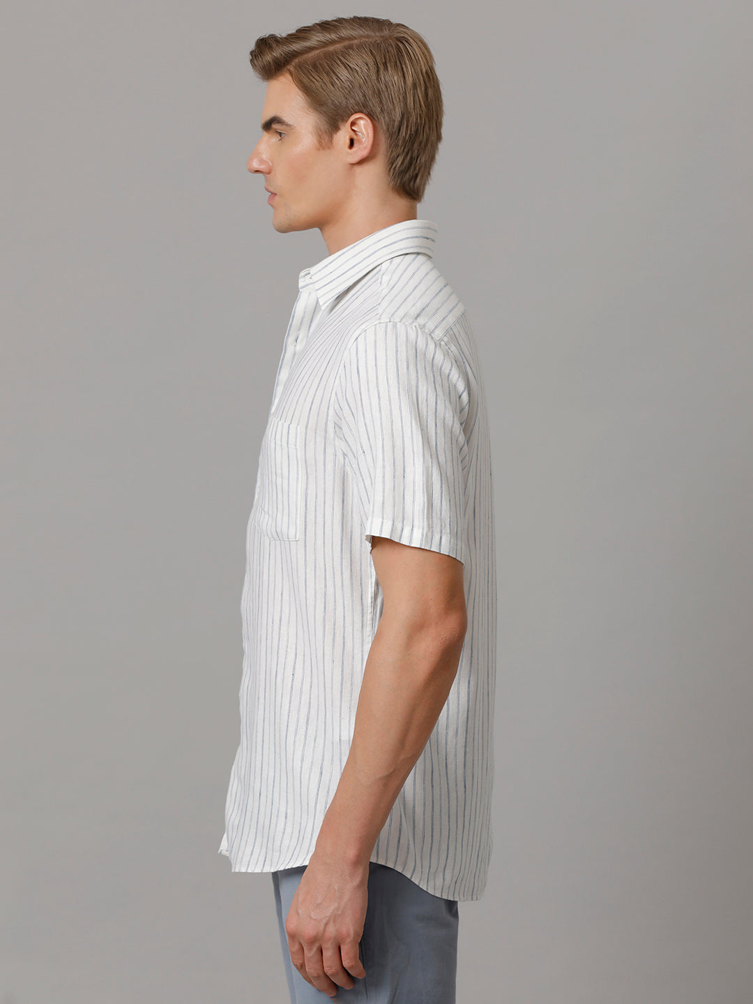 Aldeno Men Stripes Casual White Shirt (LAINE)