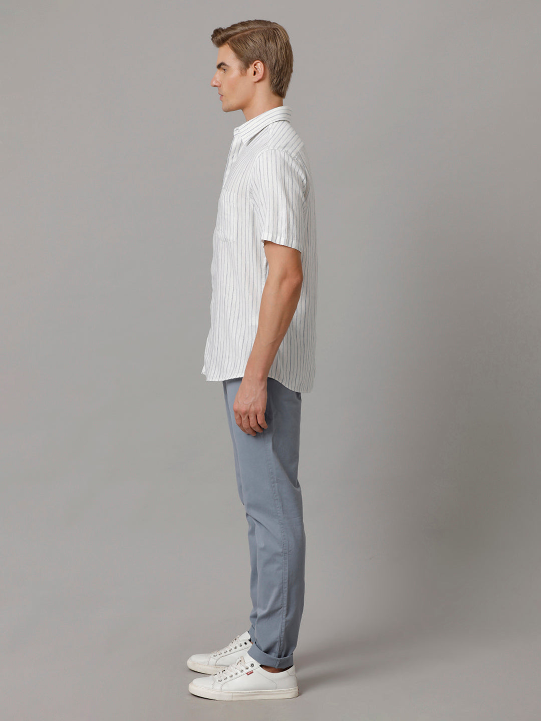 Aldeno Men Stripes Casual White Shirt (LAINE)