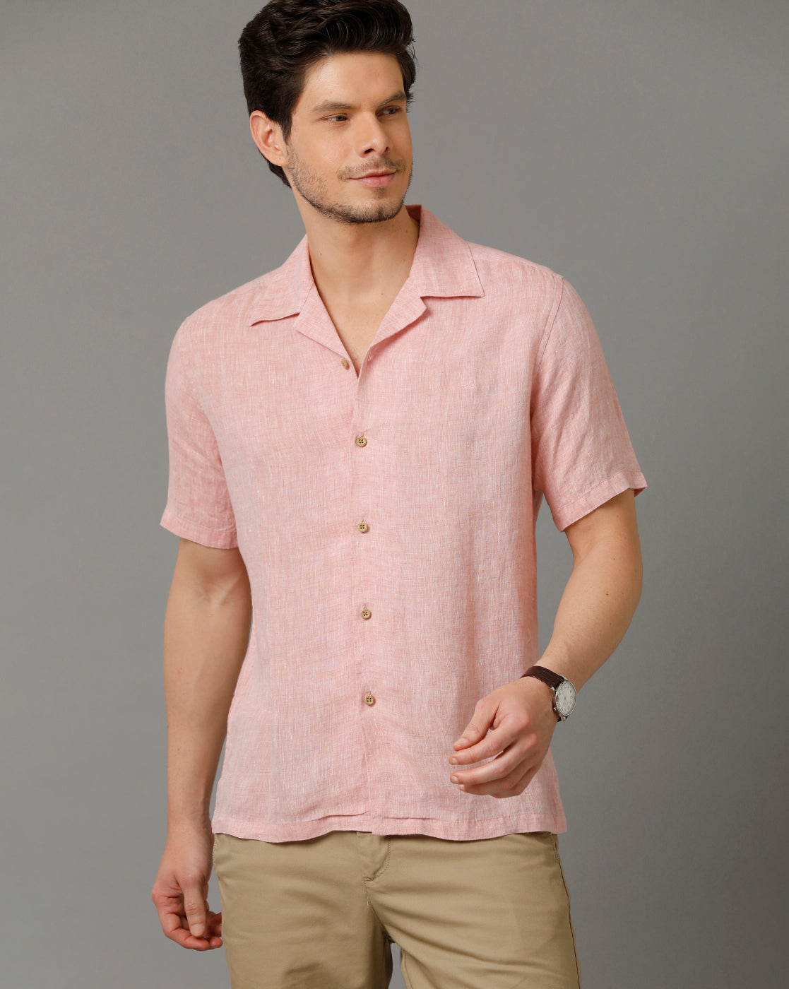 Aldeno Mens Regular Fit Solid Red Casual Linen Shirt (LANE)