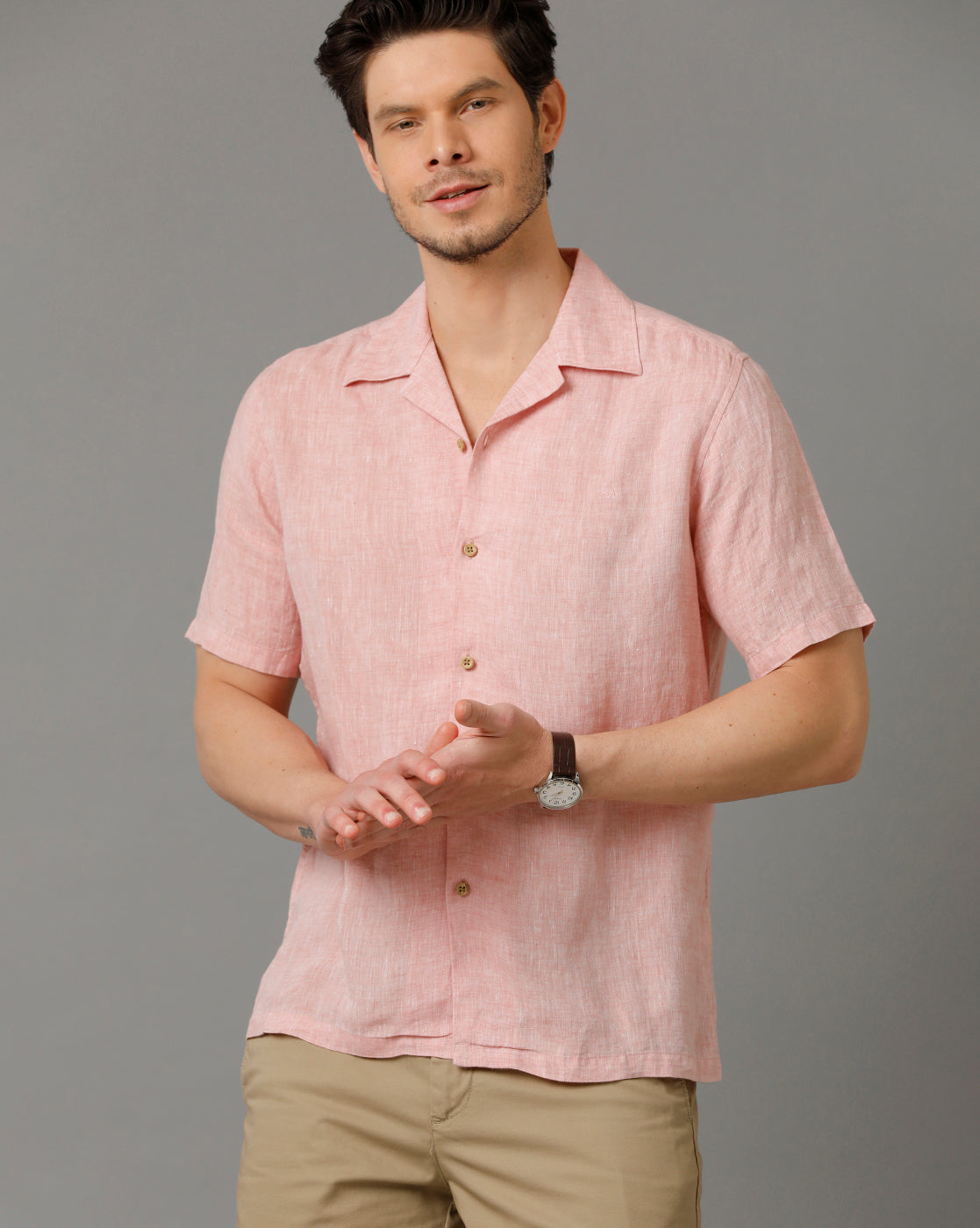 Aldeno Mens Regular Fit Solid Red Casual Linen Shirt (LANE)