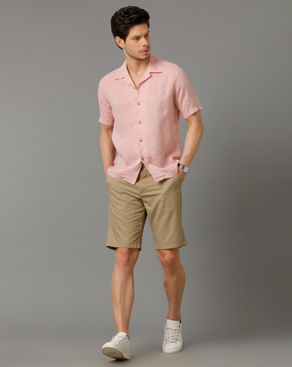 Aldeno Mens Regular Fit Solid Red Casual Linen Shirt (LANE)