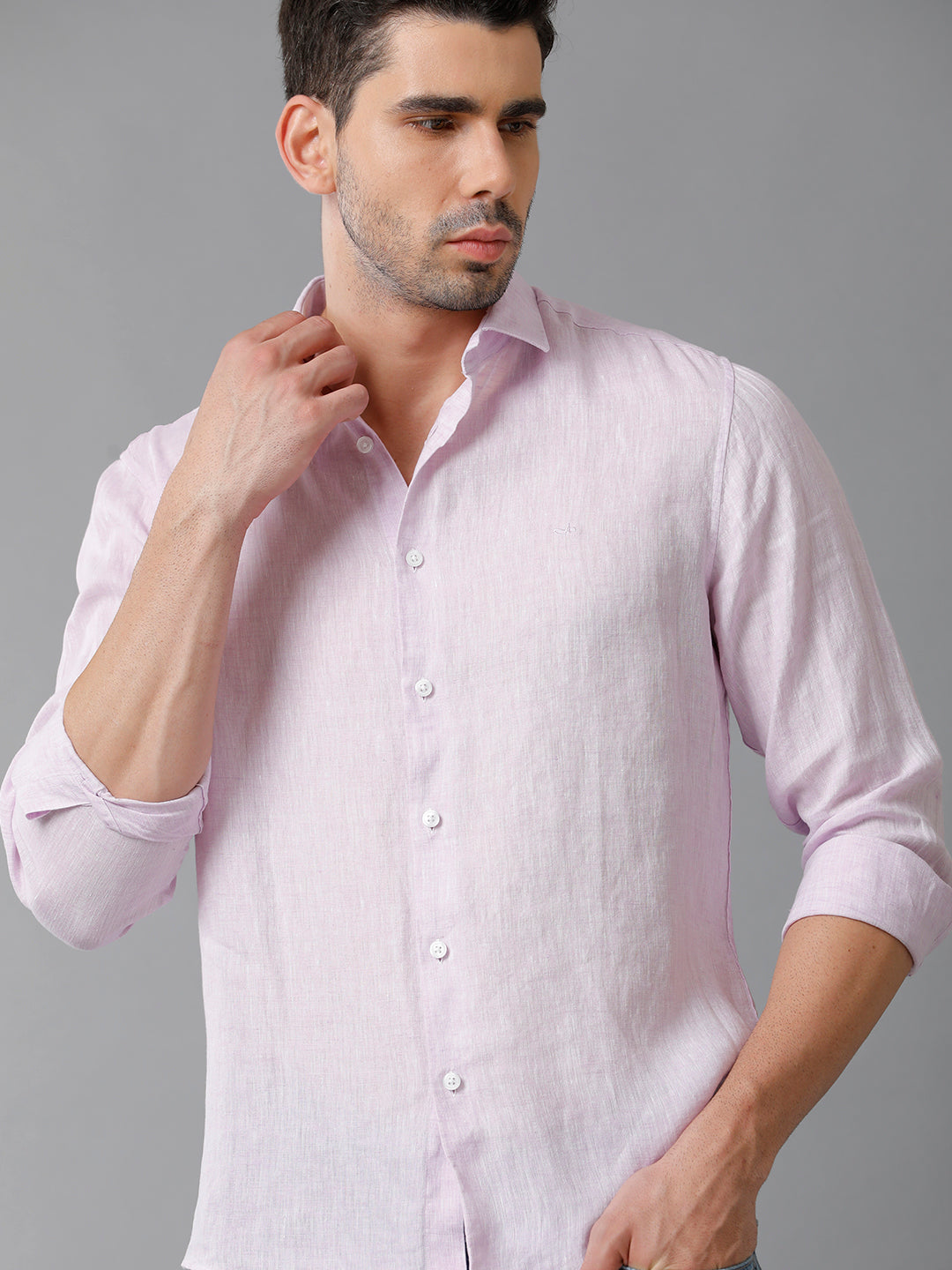 Aldeno Mens Solid Casual Lavender Shirt