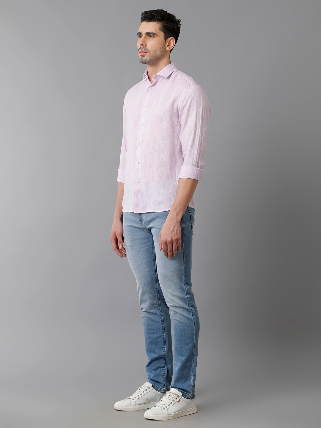 Aldeno Mens Solid Casual Lavender Shirt