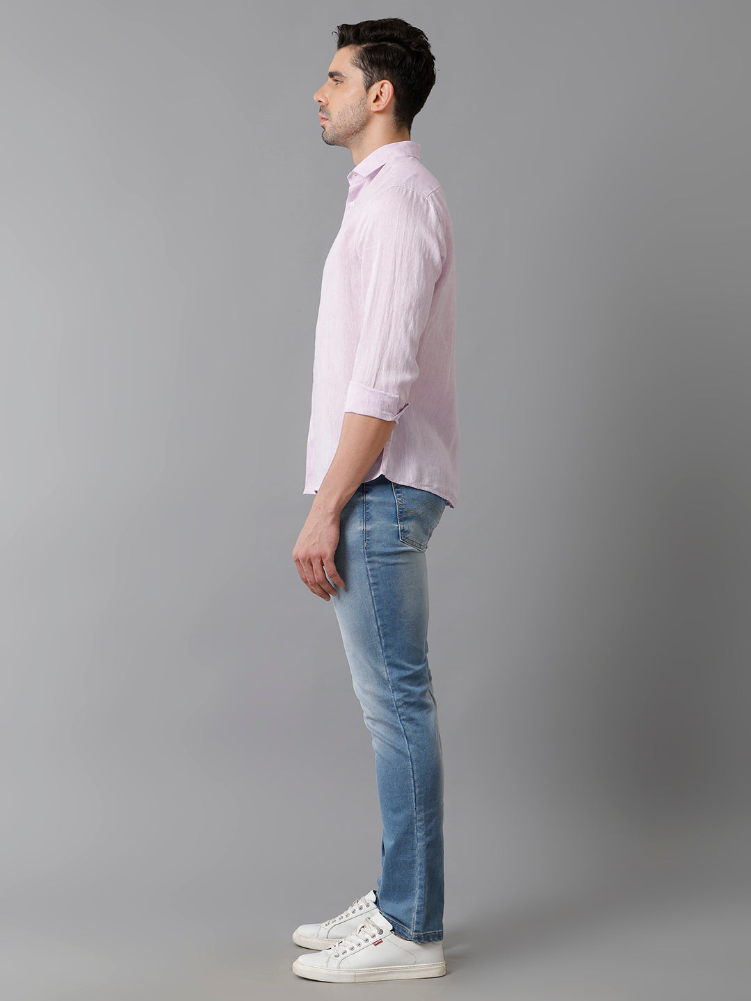 Aldeno Mens Solid Casual Lavender Shirt