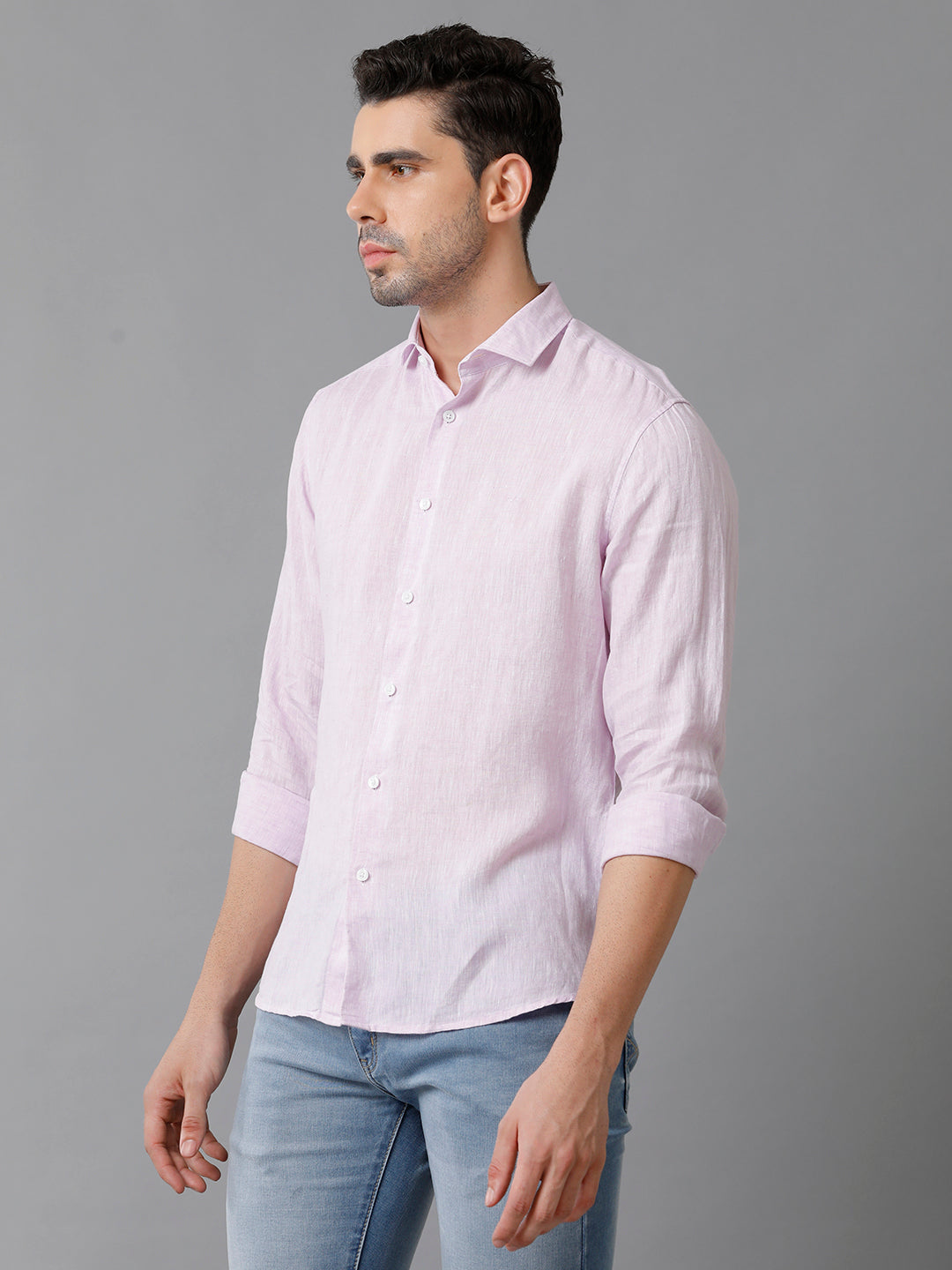 Aldeno Mens Solid Casual Lavender Shirt