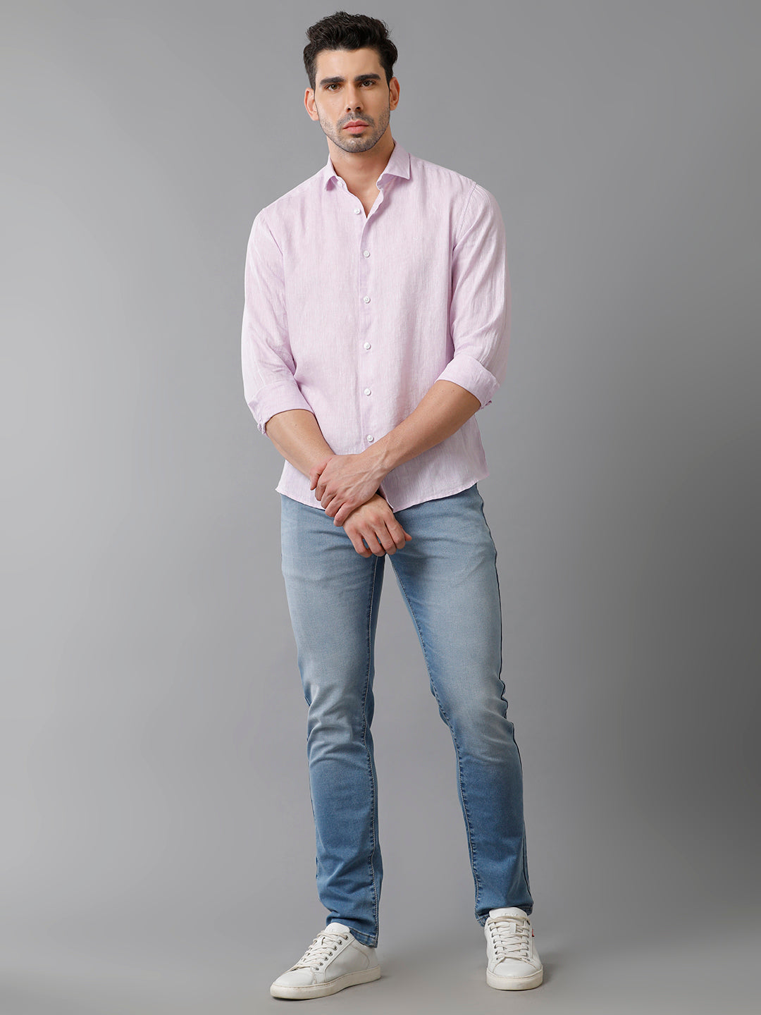 Aldeno Mens Solid Casual Lavender Shirt