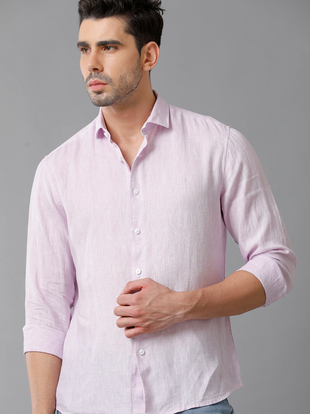 Aldeno Mens Solid Casual Lavender Shirt