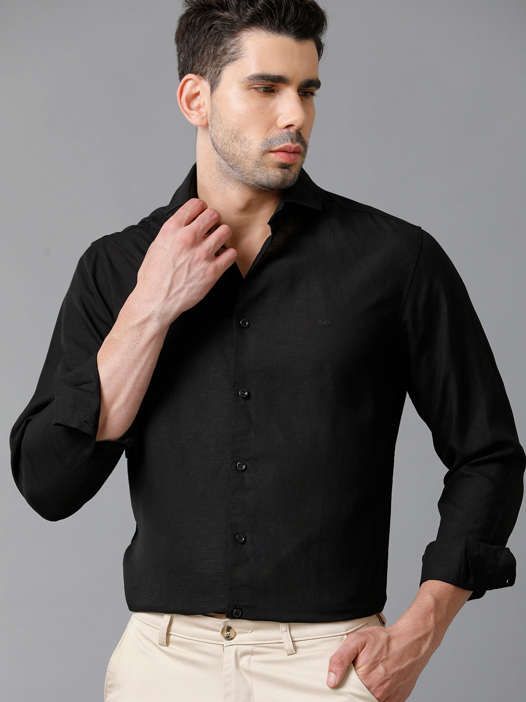 Aldeno Mens Solid Black Casual Shirt (LEGEN)