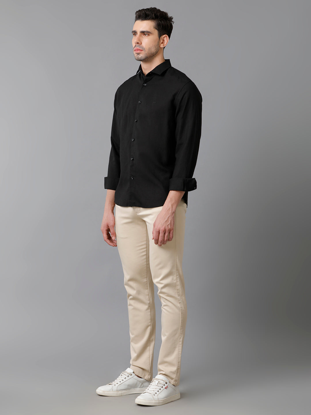 Aldeno Mens Solid Black Casual Shirt (LEGEN)