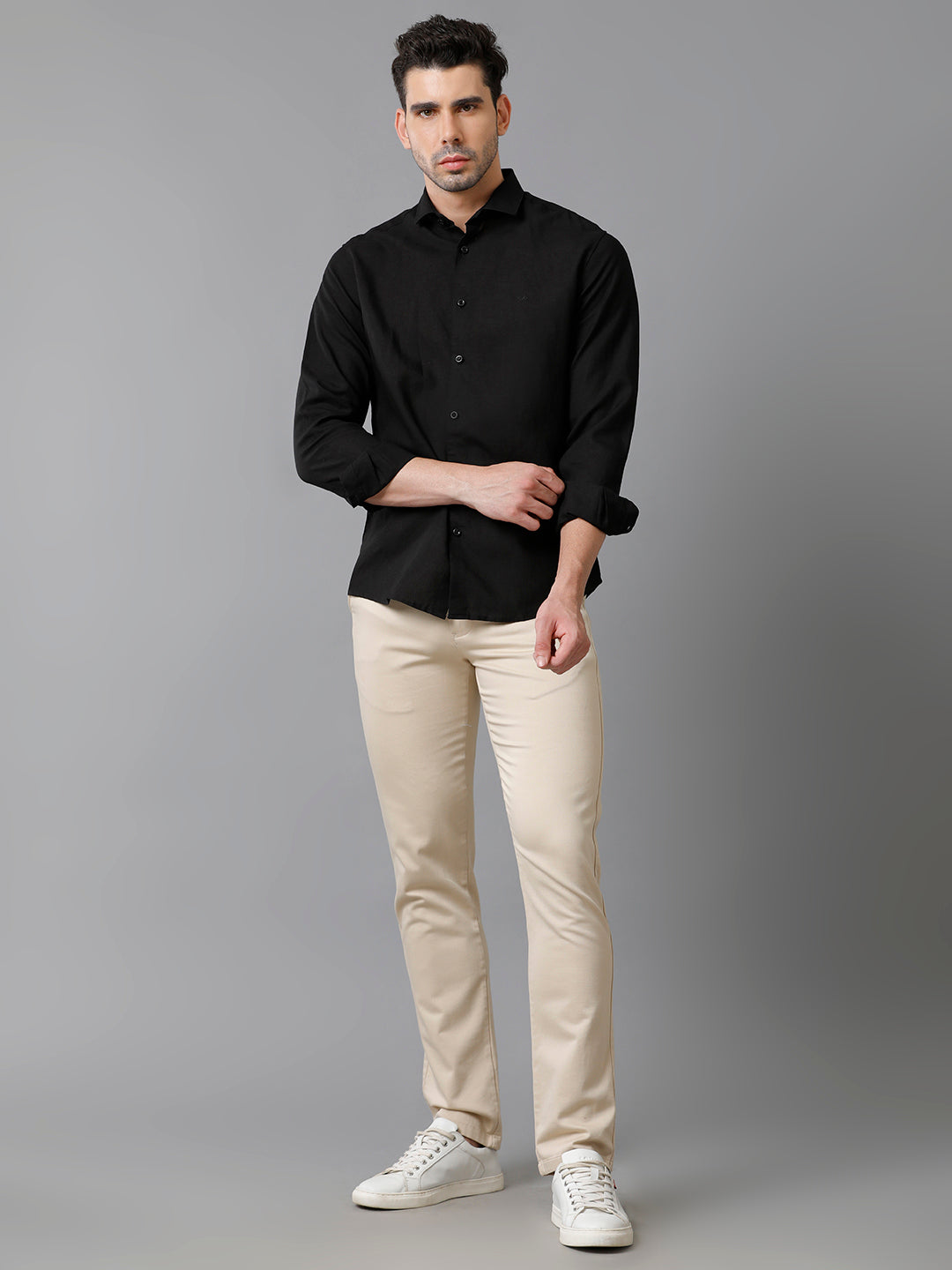 Aldeno Mens Solid Black Casual Shirt (LEGEN)