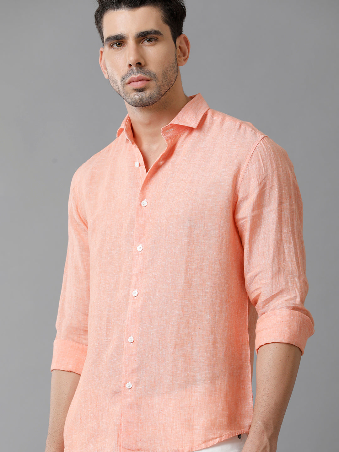 Aldeno Mens Solid Orange Casual Shirt (LENNO)