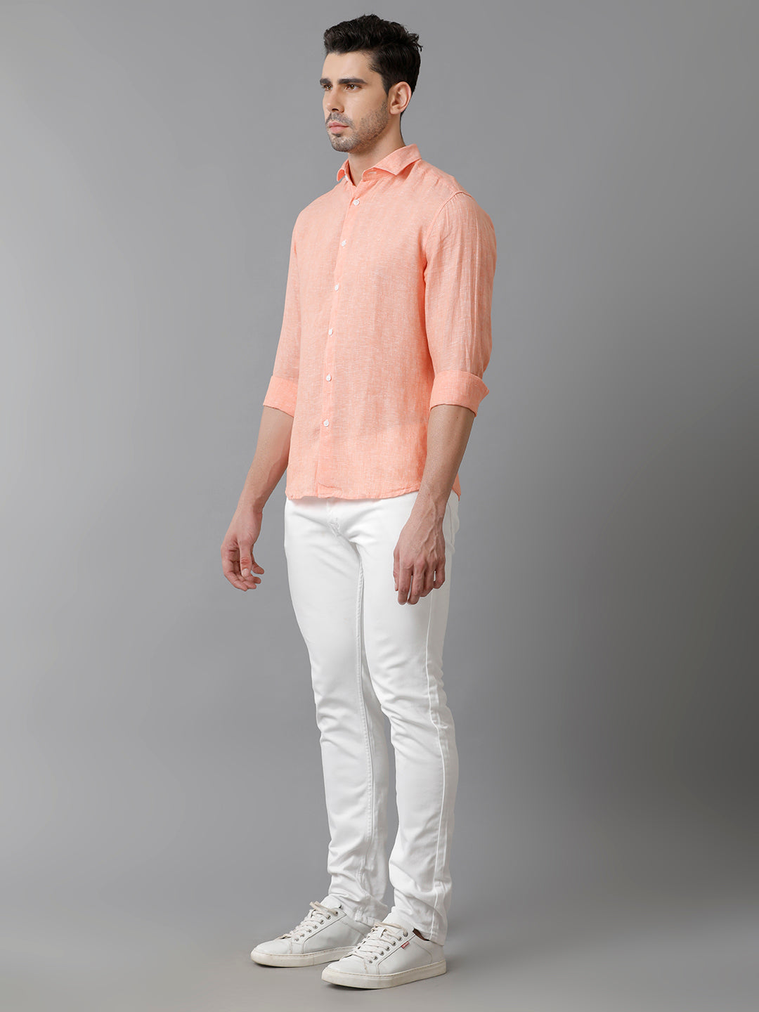 Aldeno Mens Solid Orange Casual Shirt (LENNO)