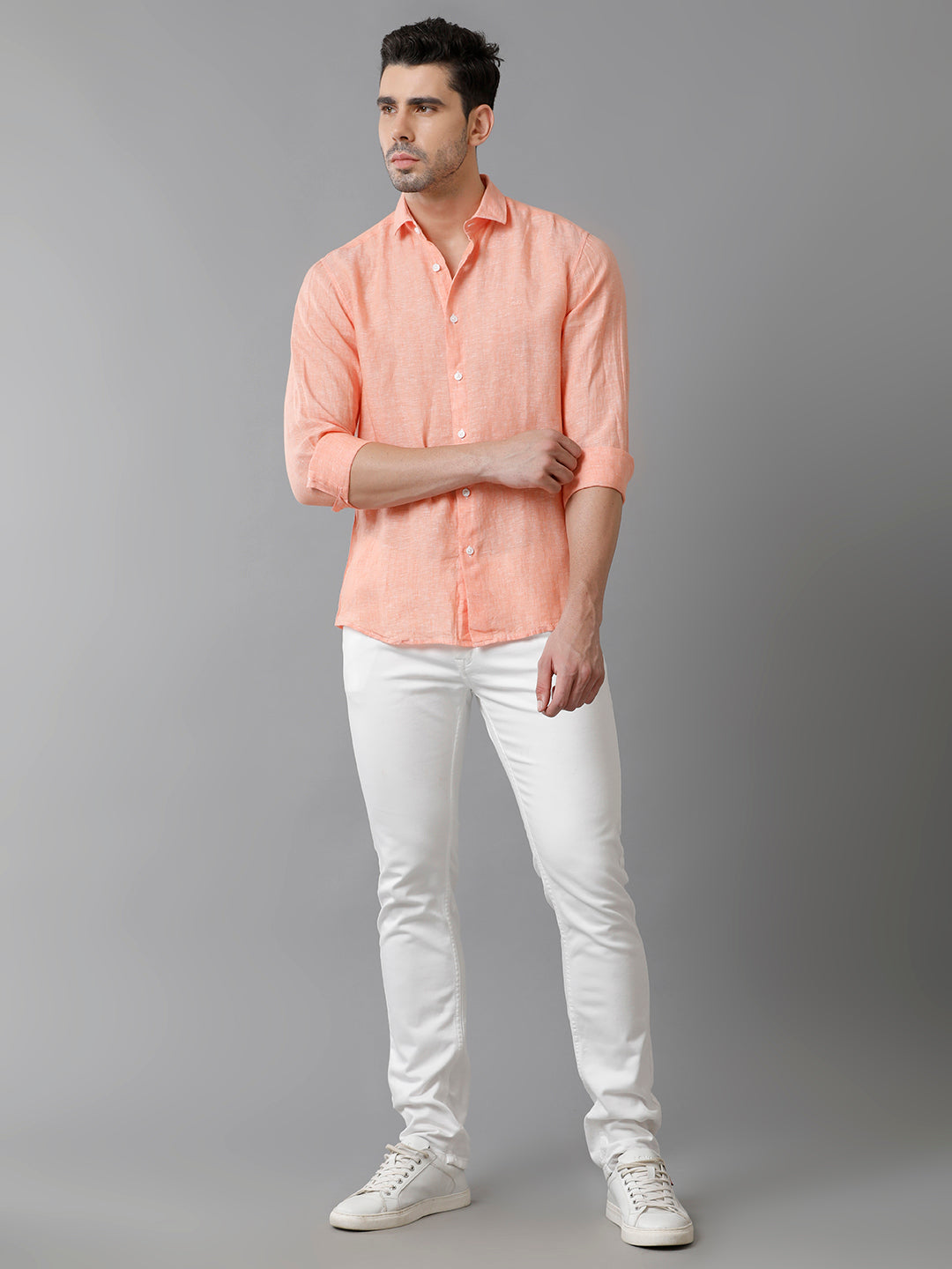 Aldeno Mens Solid Orange Casual Shirt (LENNO)