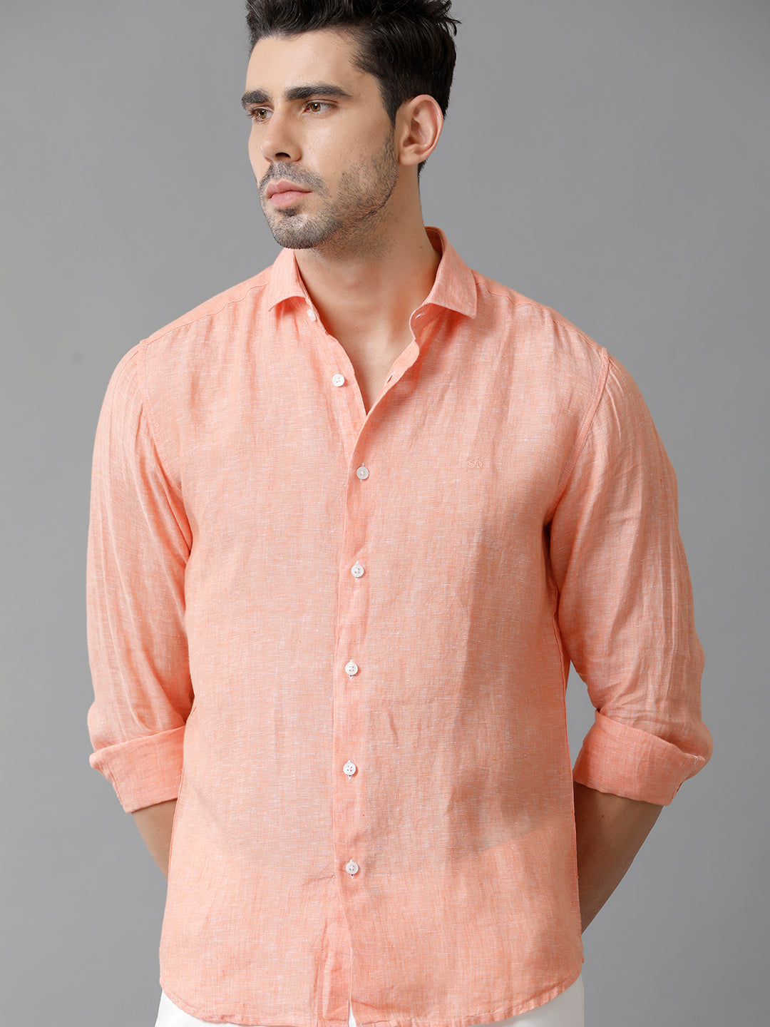 Aldeno Mens Solid Orange Casual Shirt (LENNO)