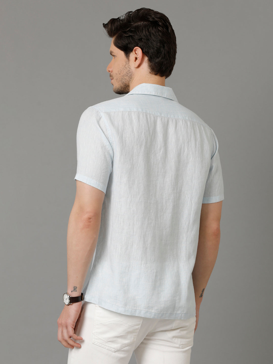 Aldeno Mens Regular Fit Solid Blue Casual Linen Shirt (LERRY)