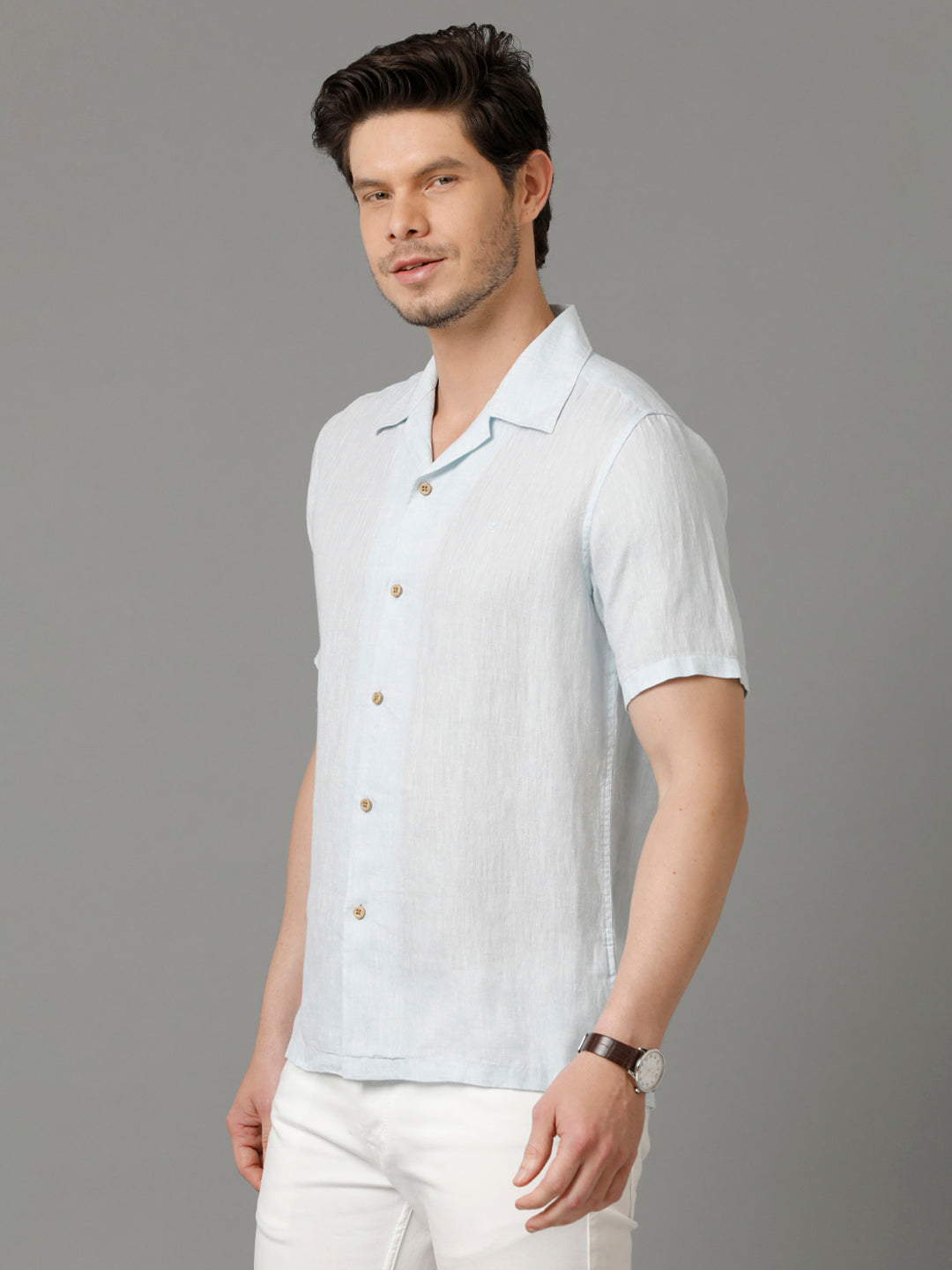 Aldeno Mens Regular Fit Solid Blue Casual Linen Shirt (LERRY)