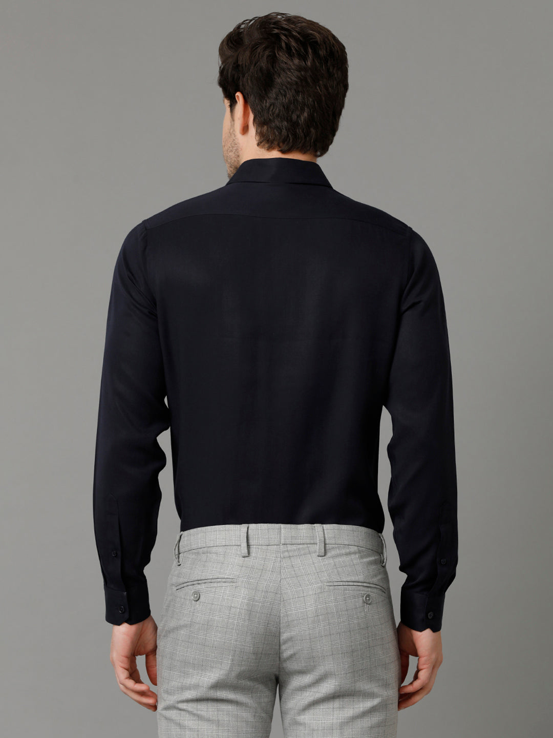 Aldeno Mens Regular Fit Solid Navy Blue Formal Cotton Shirt (LESTE)